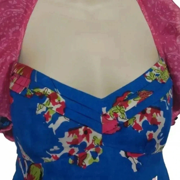 Nanette Lepore Blue Floral Butterfly Silk & Linen Halter Cocktail Dress Size 4 - Picture 3 of 8
